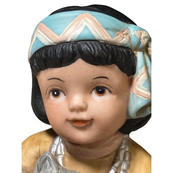 Homco Art Bisque Porcelain Native American Boy Figurine With Wolf Cub 1428 - Picture 10 of 13